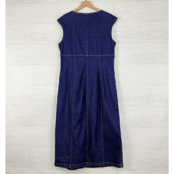 Madewell Y2K Denim Midi Dress Size 14 Benton Wash Blue Square Neck Button Front - Picture 6 of 13